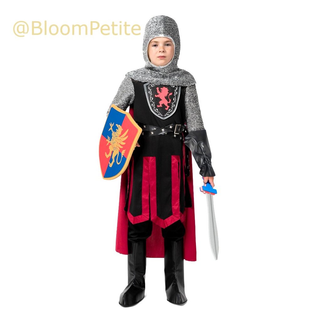 Medieval Knight Costume Polyester Chainmail Hood Tunic Cloak Halloween Dress Up